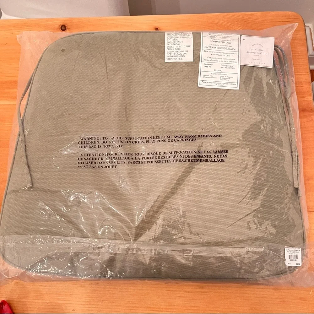 NEW Pottery Barn Classic Dining Chair Cushion Solid Sage Piping 20” x 17.5”